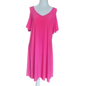 Ivy Lane Cold Shoulder Dress Flutter Sleeve NWT Hot Pink Color